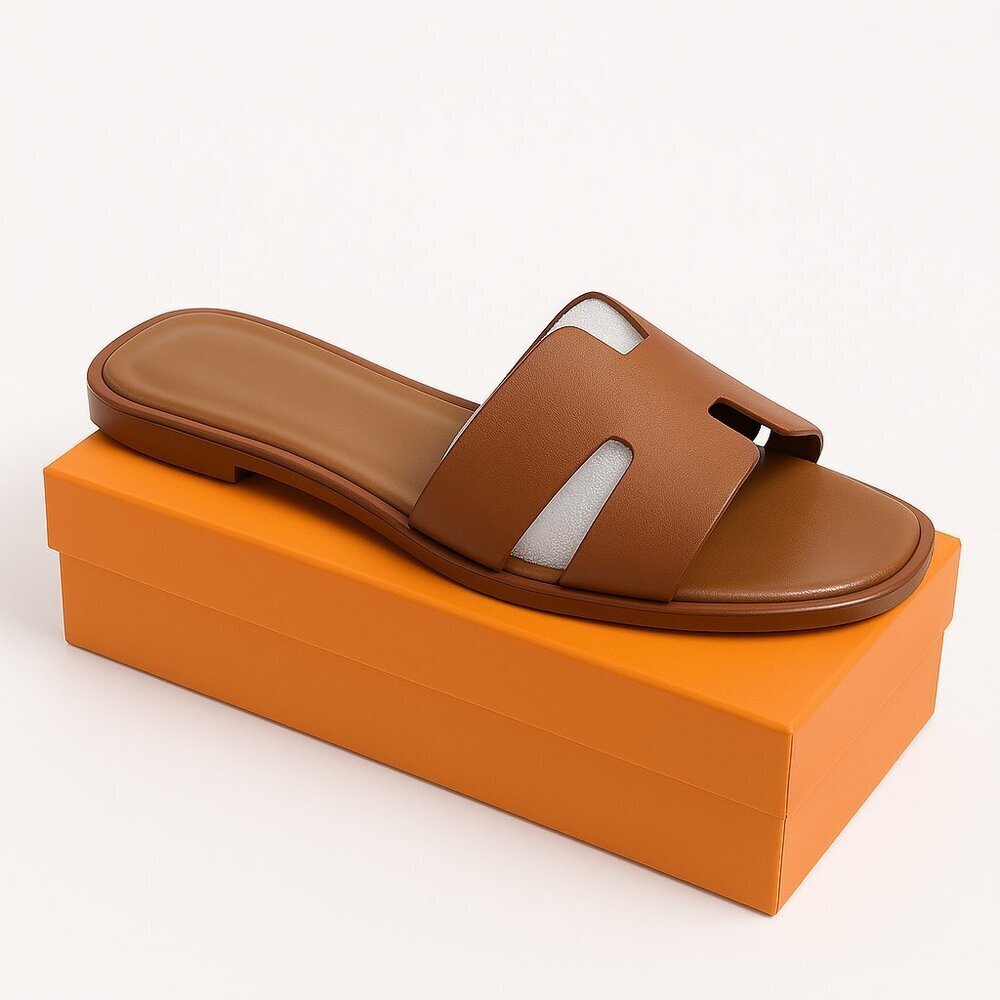 NIB Women's 8.5 Brown H-Band Slide Sandals Slip-On Summer Flats Casual Chic